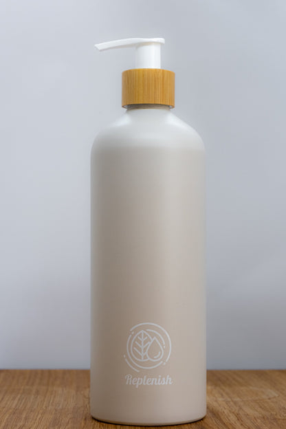 Replenish Bottle with Bamboo Lotion Pump filled with 500ml of Miniml Hand Product
