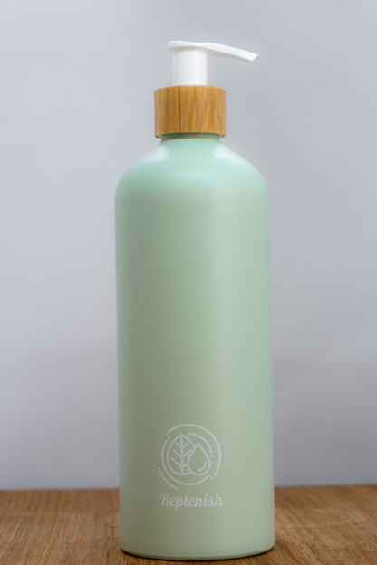 Replenish Bottle with Bamboo Lotion Pump filled with 500ml of Miniml Hair or Body Product