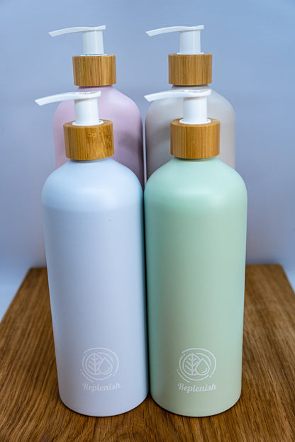 Replenish Bottle with Bamboo Lotion Pump filled with 500ml of Miniml Hair or Body Product